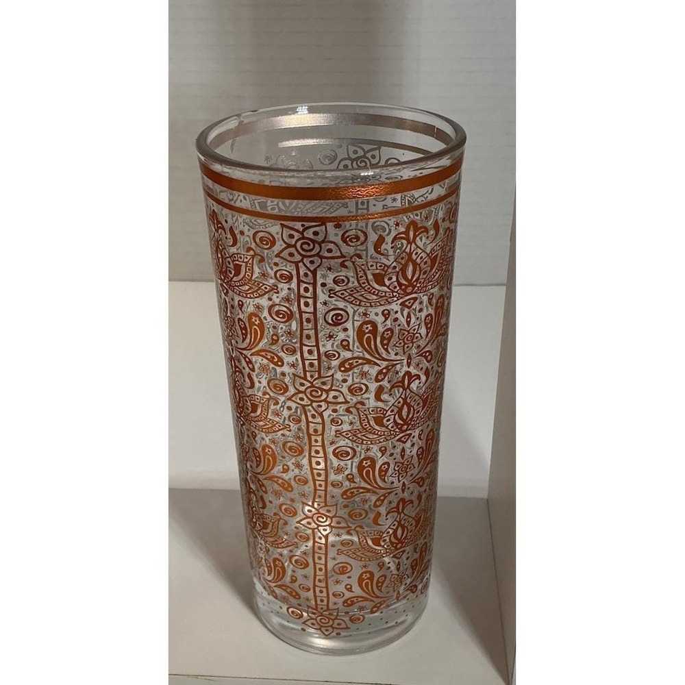 Vintage Moroccan Copper Filigree Highball Glasses Set of 4 Paisley Lotus Barware - Picture 5 of 11